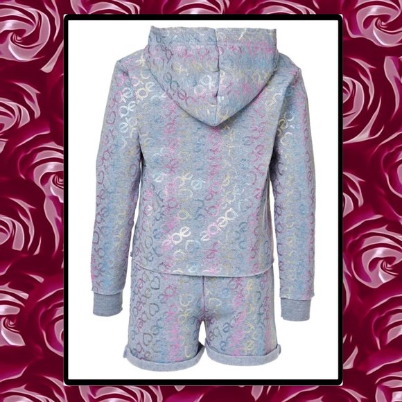 BEBE Gray Iridescent Hoodie & Drawstring Shorts Set 5/6 - Picture 3 of 10